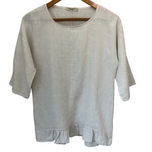 LUNGO L'ARNO Top Womens S Beige 100% Linen Preppy Coastal Beachy Resort